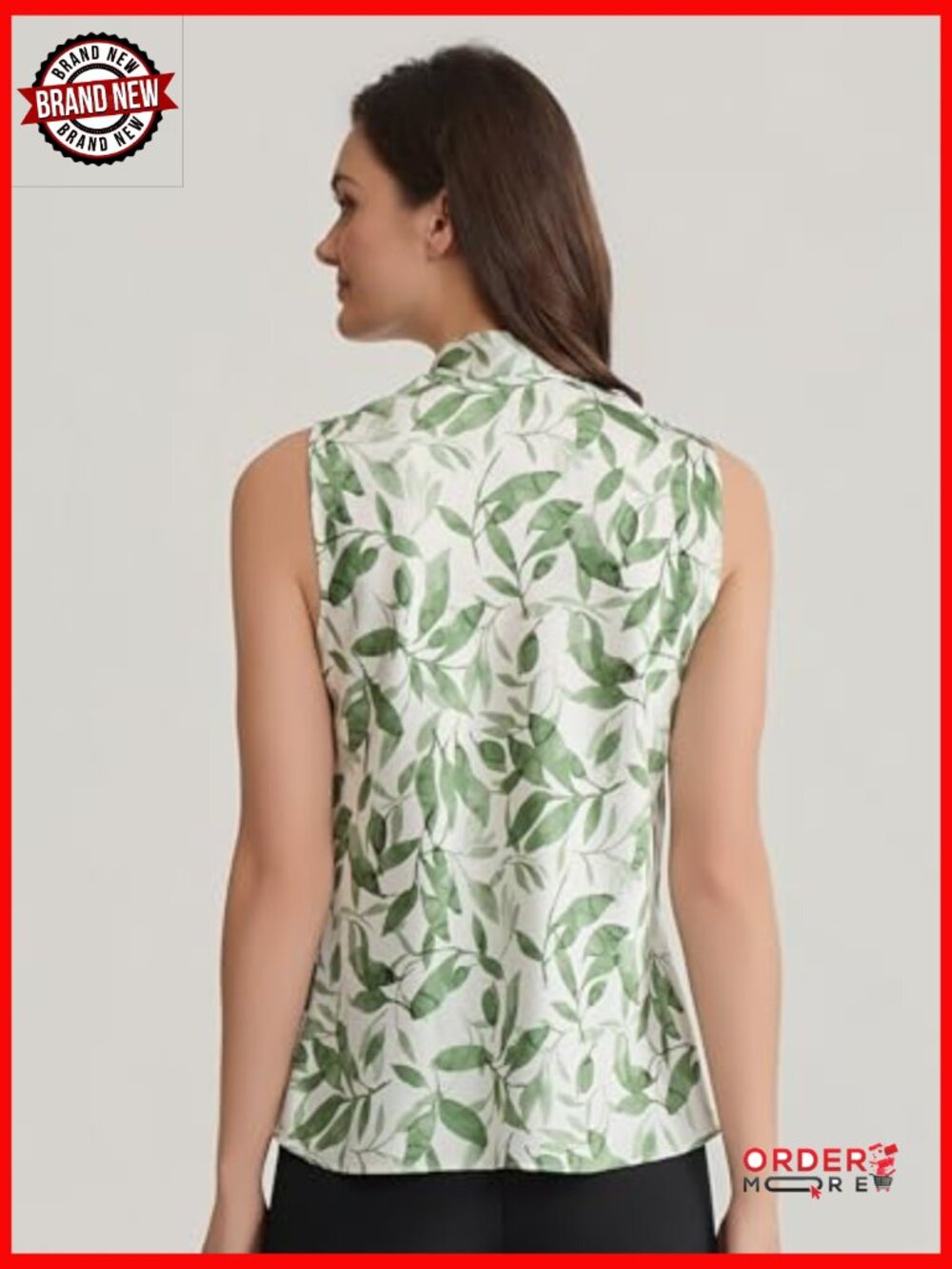 Sleeveless Tie-Front Printed Satin Top, Floral Blouse, Regular Fit - Picture 3 of 3